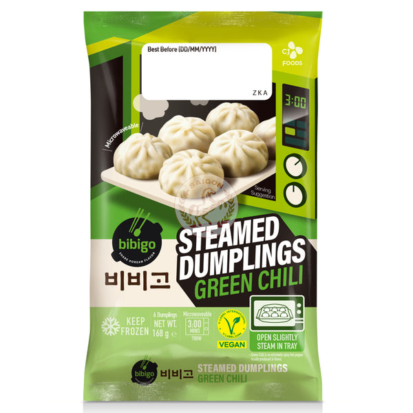 Bibigo Steamed Dumplings Microwavable Green Chili Frysta 24x168g