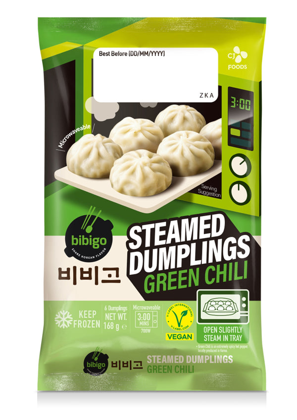 Bibigo Steamed Dumplings Microwavable Green Chili Frysta 24x168g
